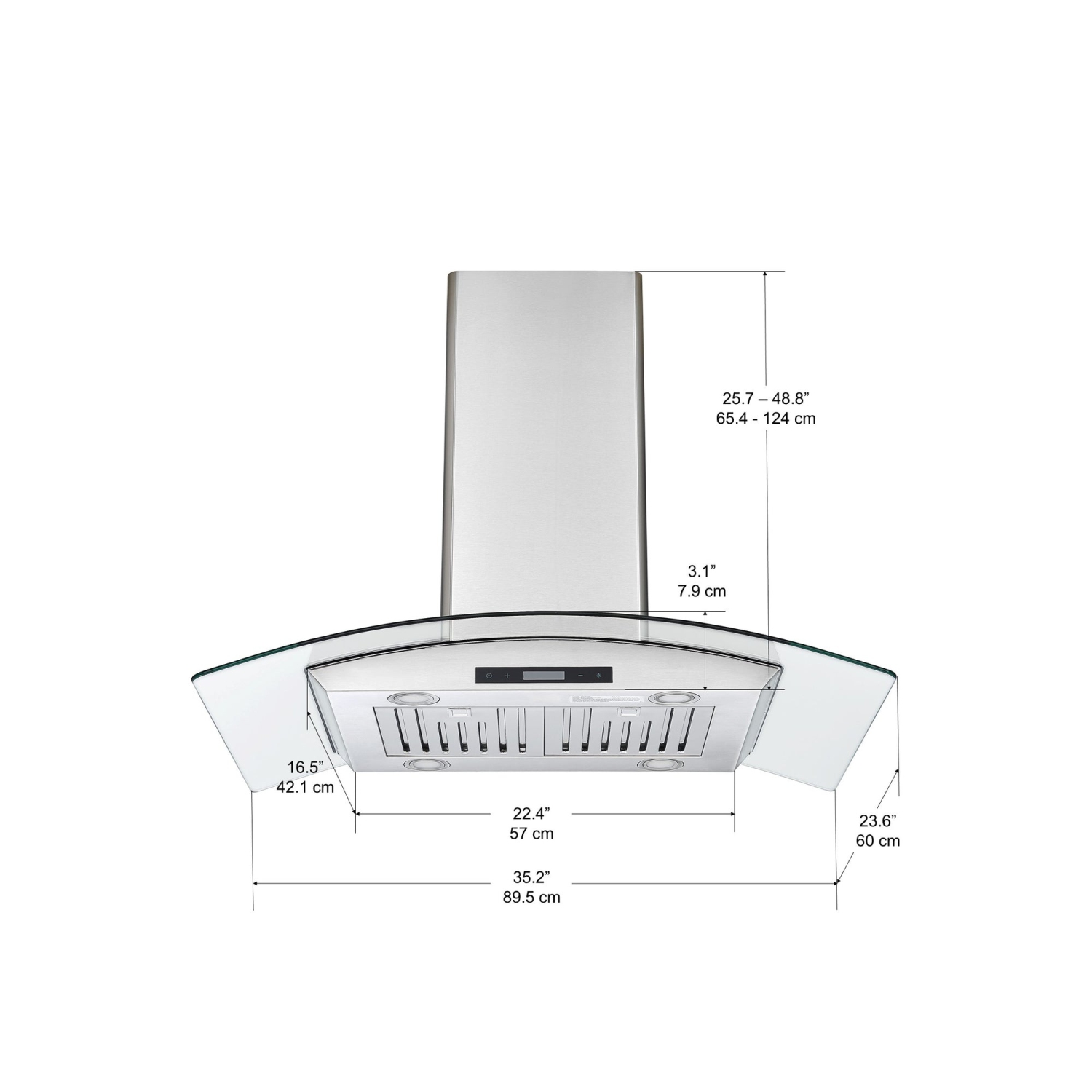 Ancona IGCB636 36" Island Glass Range Hood in Stainless Steel