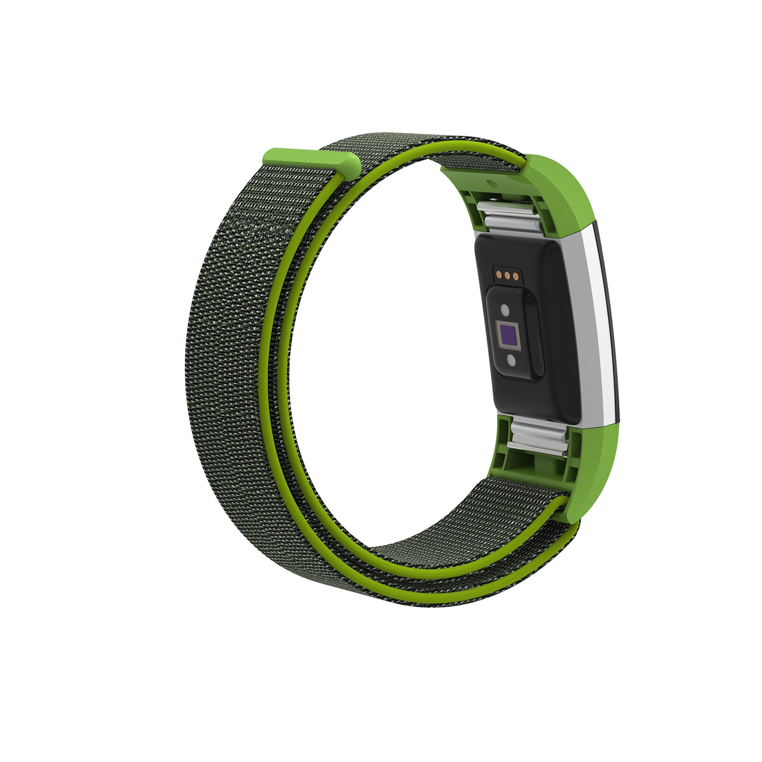 StrapsCo Woven Nylon Watch Band Strap for Fitbit Charge 2 - Neon Green & Grey