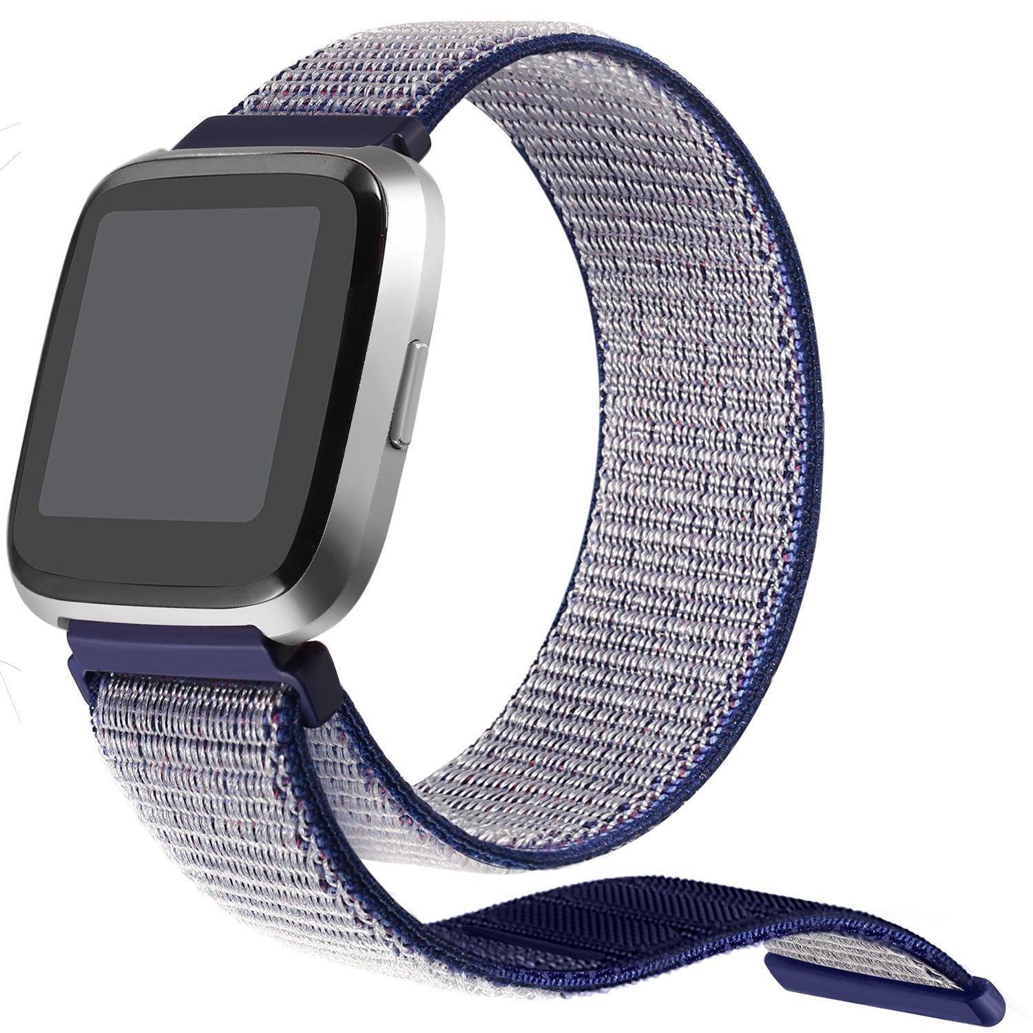 StrapsCo Woven Nylon Watch Band Strap for Fitbit Versa - Blue & Grey