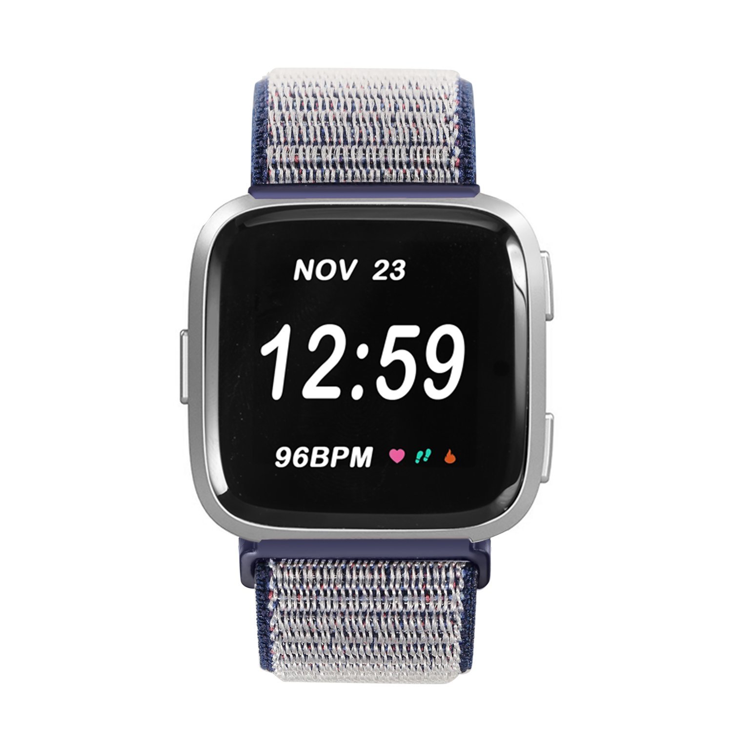 StrapsCo Woven Nylon Watch Band Strap for Fitbit Versa - Blue & Grey