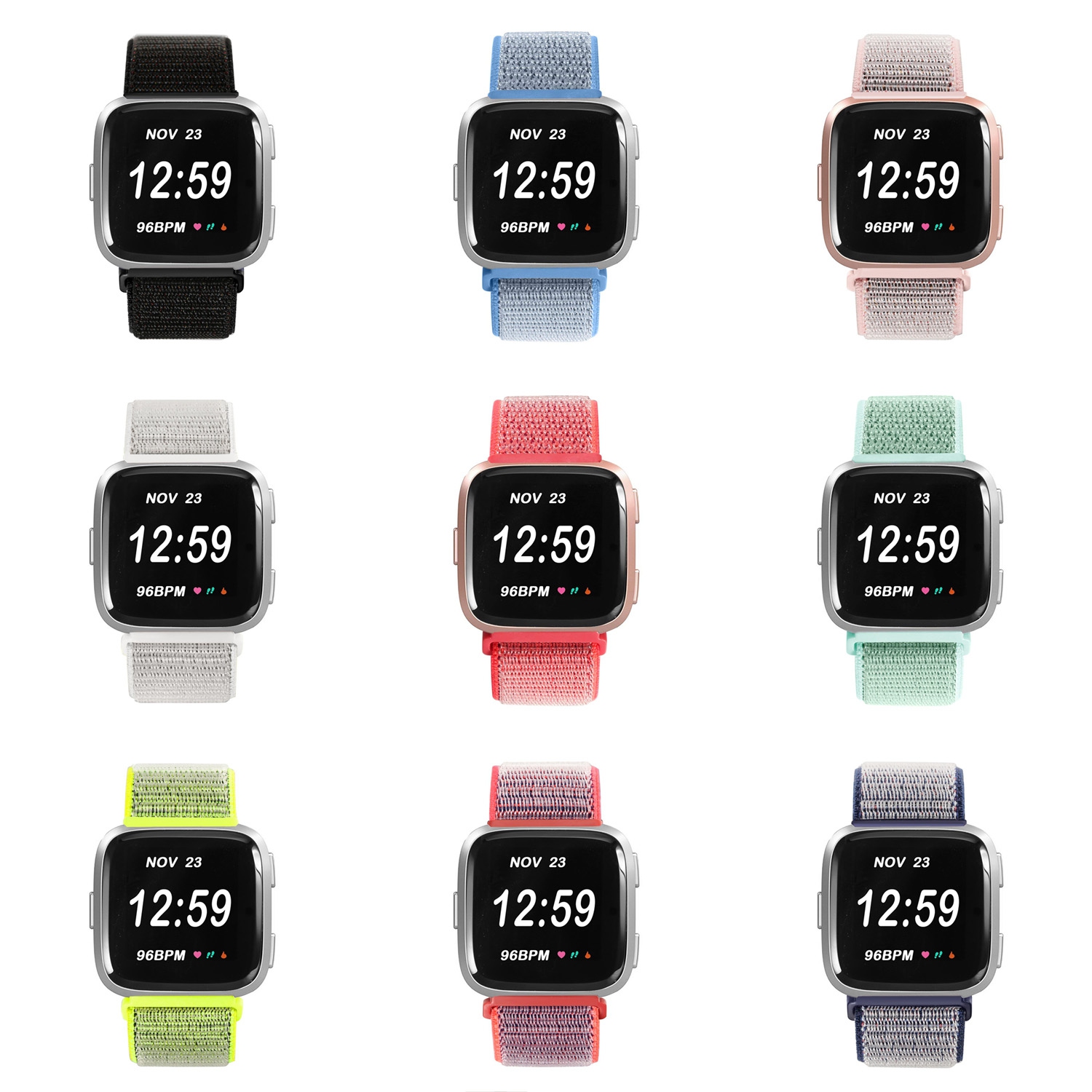 StrapsCo Woven Nylon Watch Band Strap for Fitbit Versa - Blue & Grey