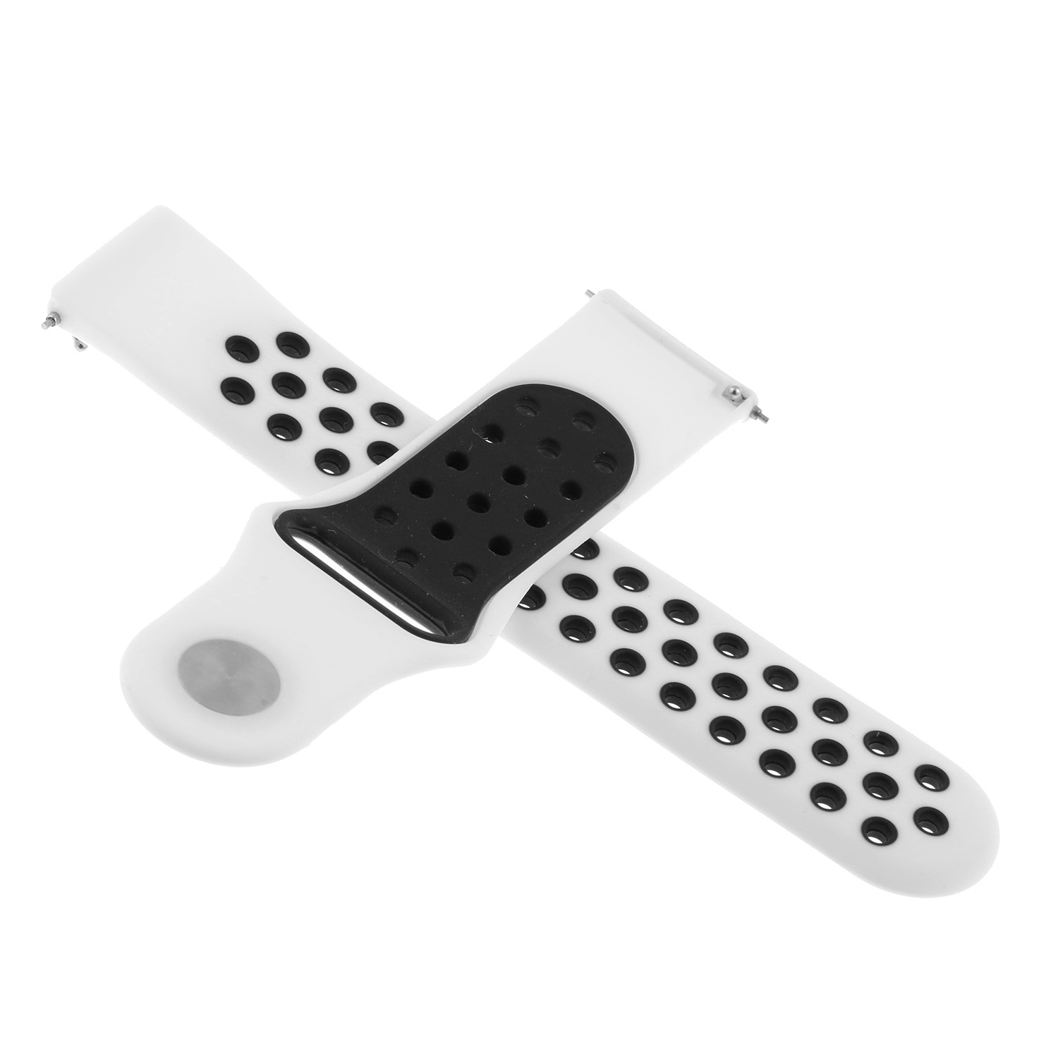 StrapsCo Perforated Silicone Rubber Watch Band - Quick Release Strap for Fitbit Versa - Medium-Long - White & Black