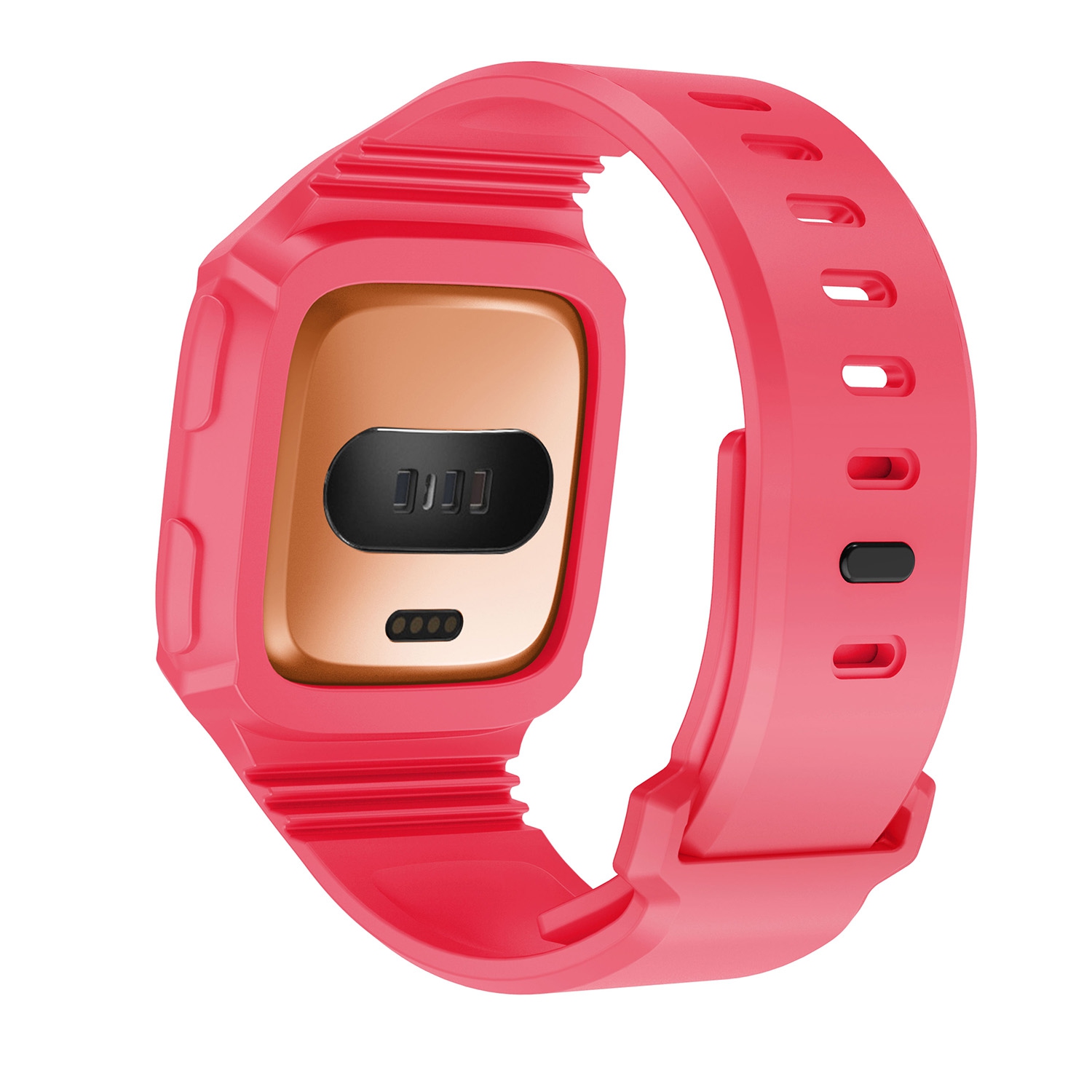 StrapsCo Silicone Rubber Watch Band Strap with Case Protector for Fitbit Versa - Rose & Yellow