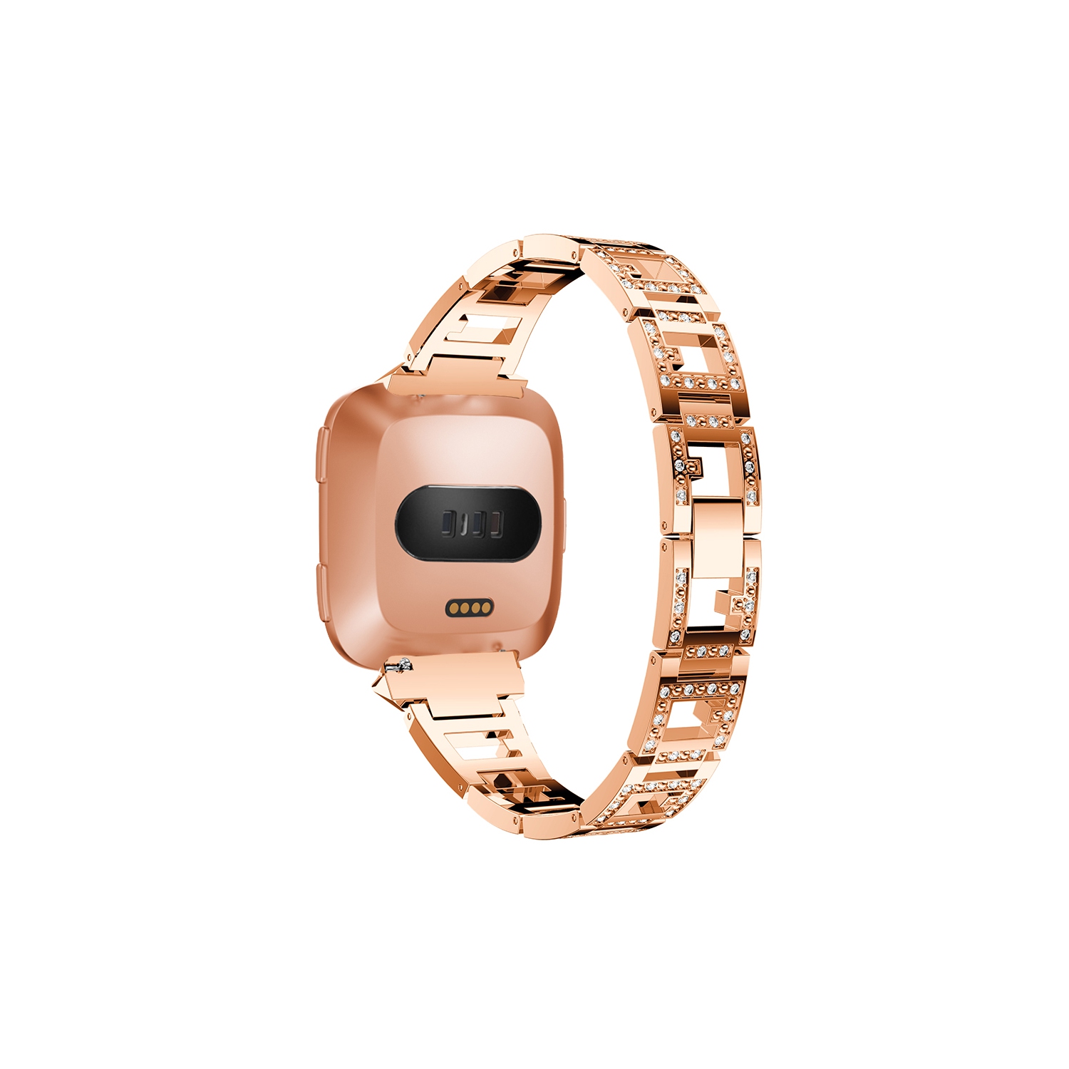 StrapsCo Alloy Watch Bracelet Band Strap with Rhinestones for Fitbit Versa - Rose Gold