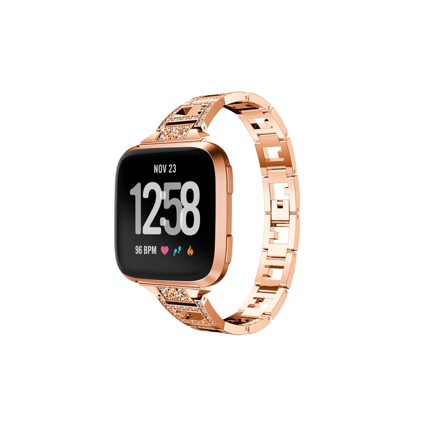 StrapsCo Alloy Watch Bracelet Band Strap with Rhinestones for Fitbit Versa - Rose Gold