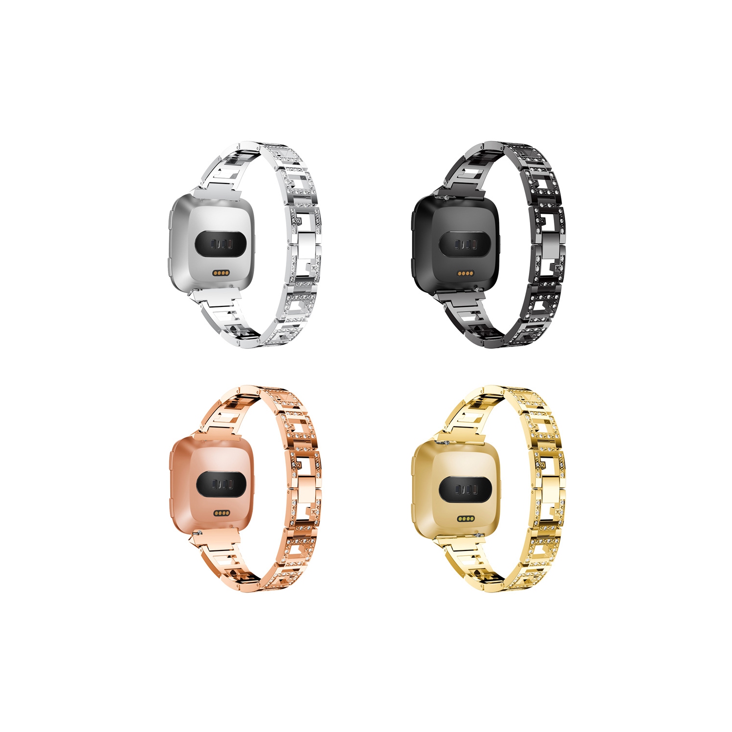 StrapsCo Alloy Watch Bracelet Band Strap with Rhinestones for Fitbit Versa - Rose Gold