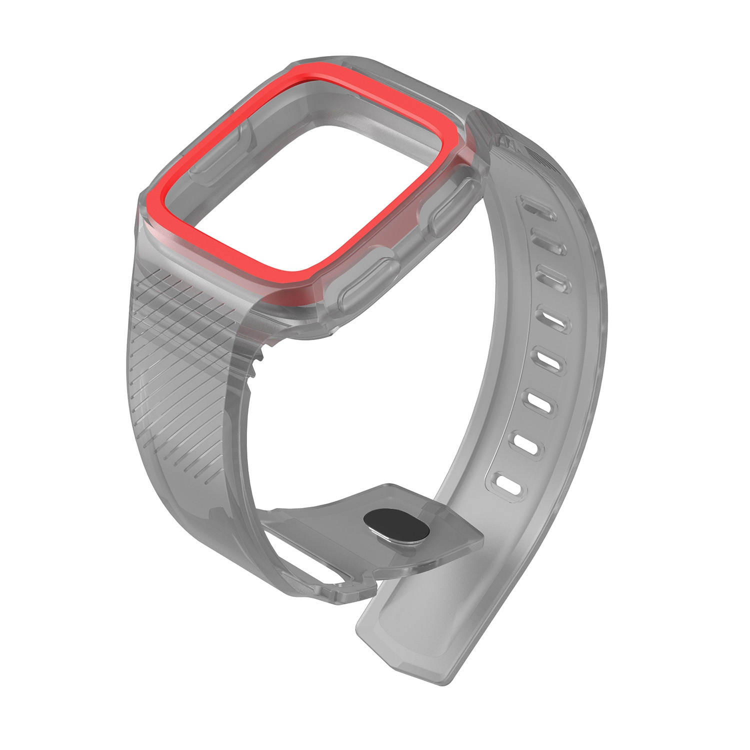 StrapsCo Silicone Rubber Watch Band Strap with Case Protector for Fitbit Versa - Grey & Red