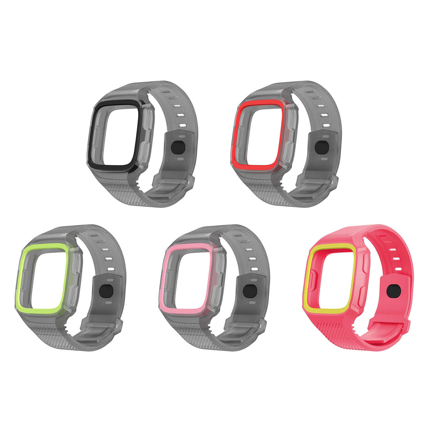 StrapsCo Silicone Rubber Watch Band Strap with Case Protector for Fitbit Versa - Grey & Red