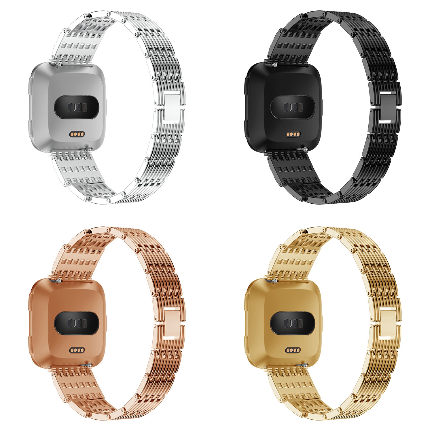 StrapsCo Alloy Watch Bracelet Band Strap with Rhinestones for Fitbit Versa - Yellow Gold