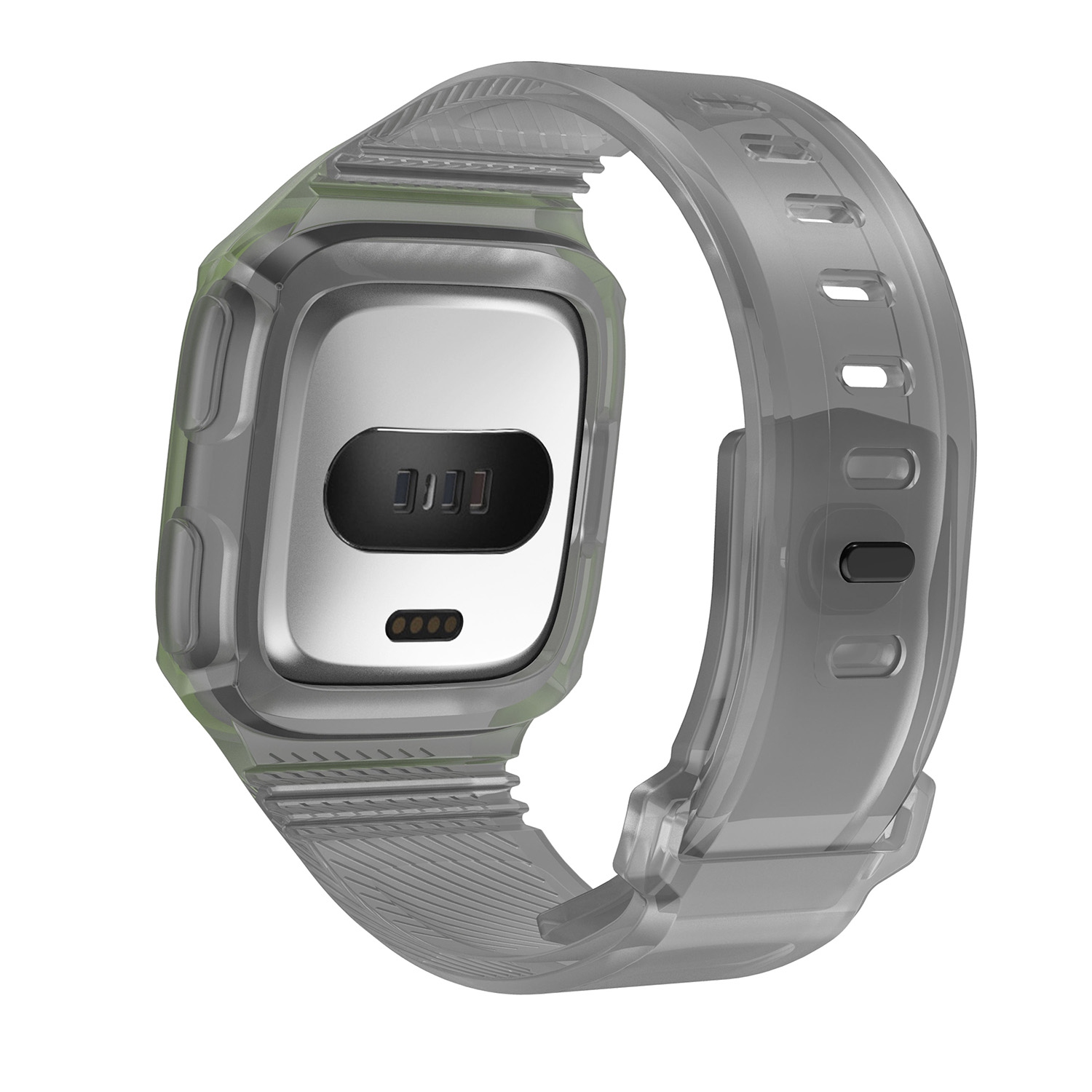 StrapsCo Silicone Rubber Watch Band Strap with Case Protector for Fitbit Versa - Grey & Green