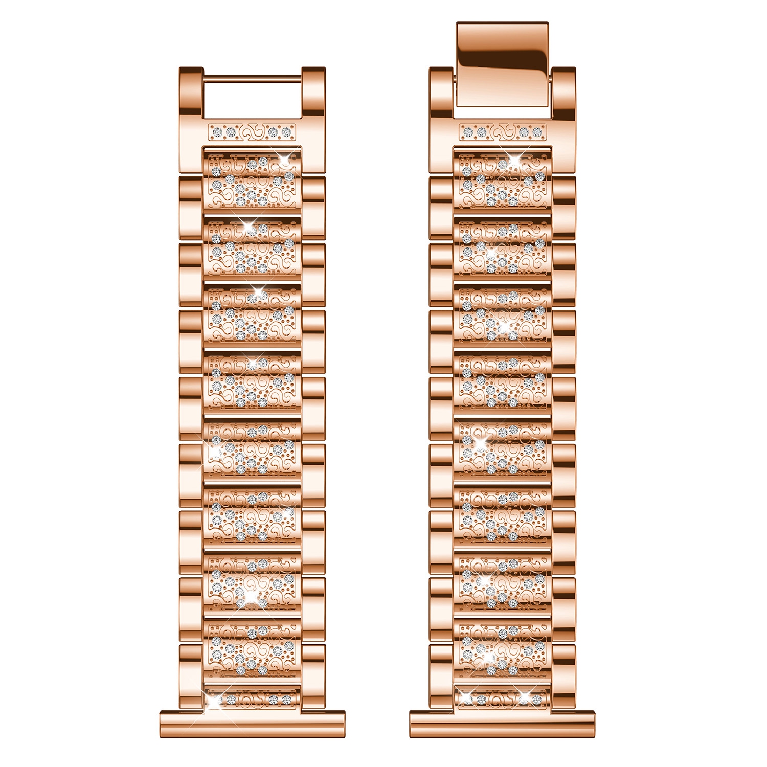 StrapsCo Block Link Alloy Watch Bracelet Band Strap with Rhinestones for Fitbit Versa - Rose Gold