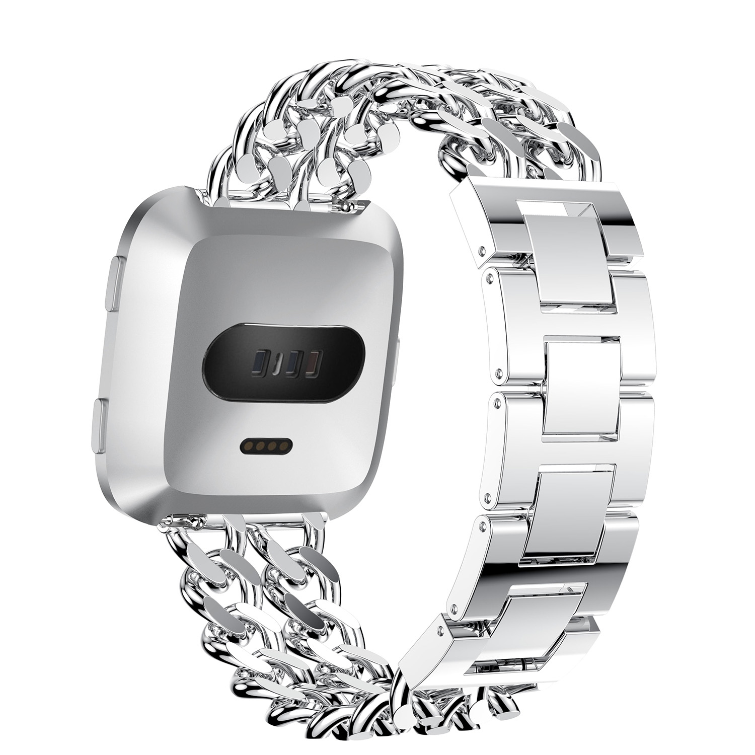 StrapsCo Alloy Chain Link Watch Bracelet Band Strap for Fitbit Versa - Silver