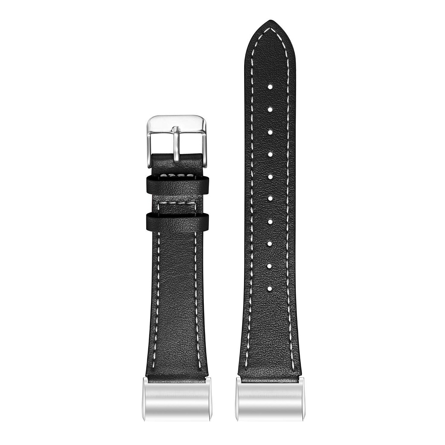 Bracelet en cuir de StrapsCo pour montre avec coutures Contour pour charge 3 de Fitbit - Noir