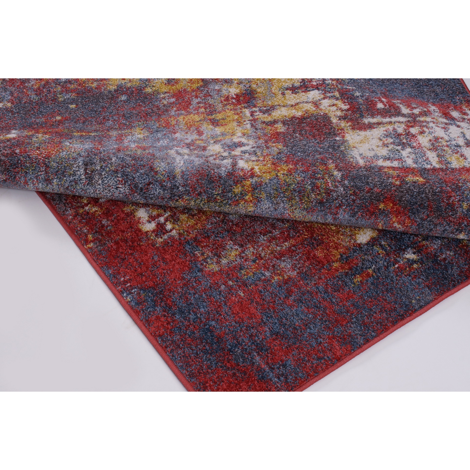 Ladole Rugs Madrid Blue Dark Red Terra Abstract Indoor Runner Rug Carpet, 3x10