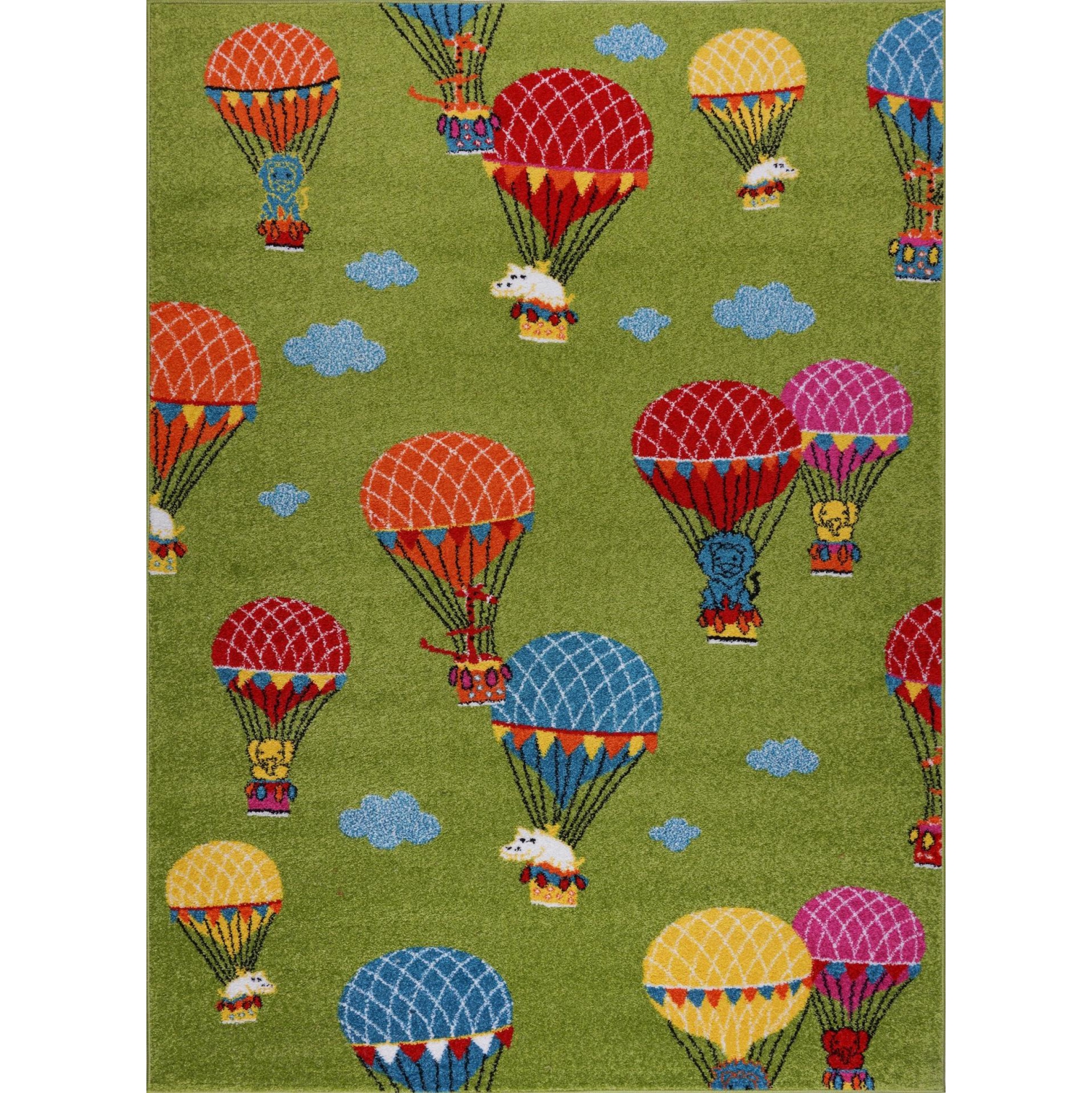 Tapis de tapis coloré avec des ballons, parachute, animaux, vert, coloré, mignon