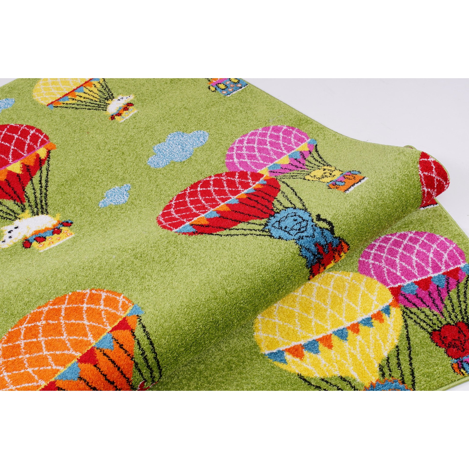 Tapis de tapis coloré avec des ballons, parachute, animaux, vert, coloré, mignon