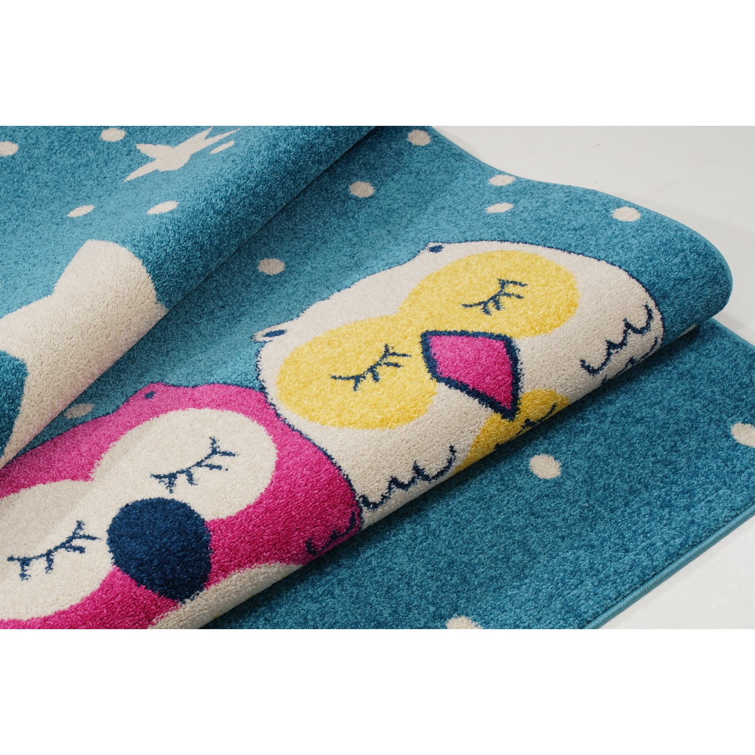 Blue Adorable Kids Area Rug Carpet with Animals Pink Owls and White Stars, 5x7