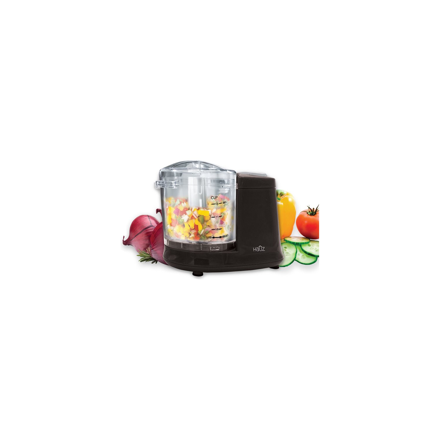 Hachoir électrique à une touche AMC929 1.5 tasses 100 W noir de Hauz