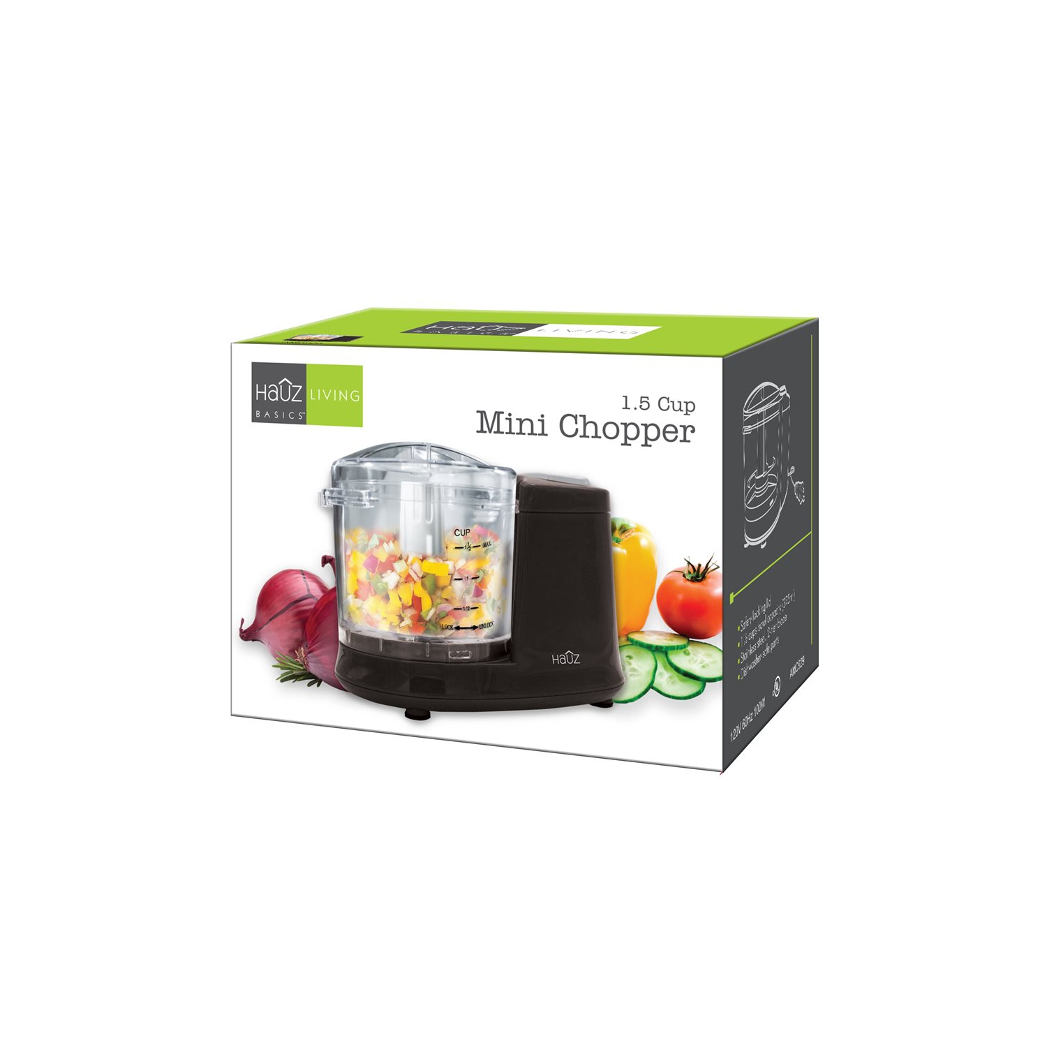 Hachoir électrique à une touche AMC929 1.5 tasses 100 W noir de Hauz
