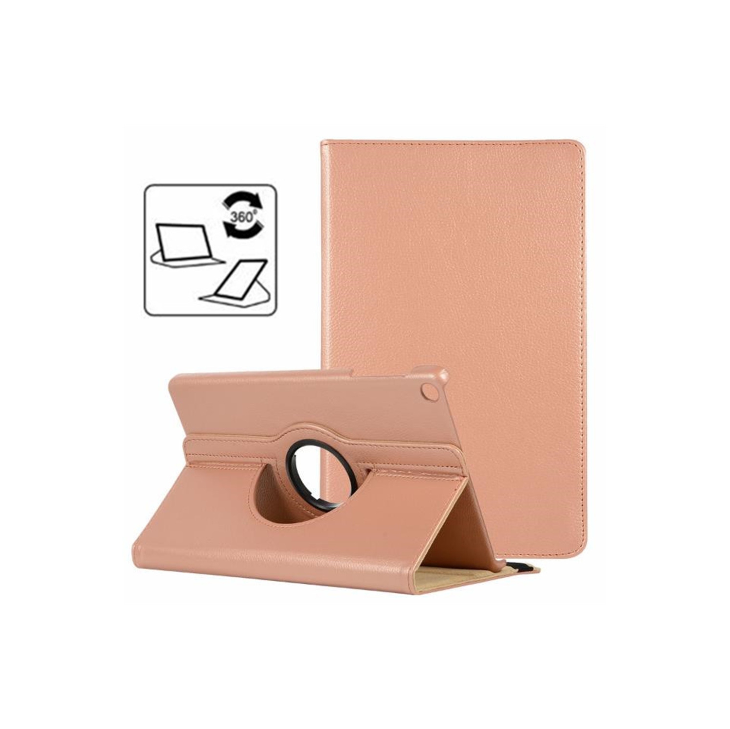 【CSmart】 360 Rotating Leather Tablet Case Smart Stand Cover for Samsung Tab A 10.1" 2019 T510 T515, Rose Gold