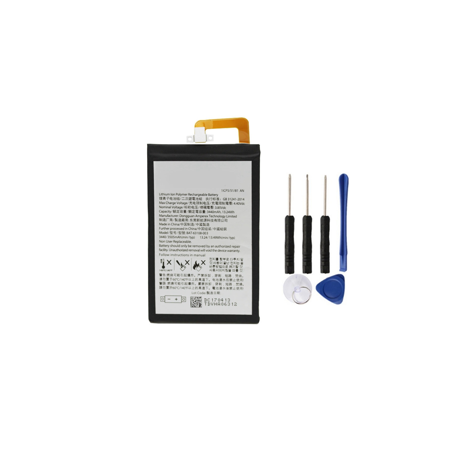 Replacement Battery & Repair Tools Compatible for Blackberry Keyone / DTek70, BAT-63108-003