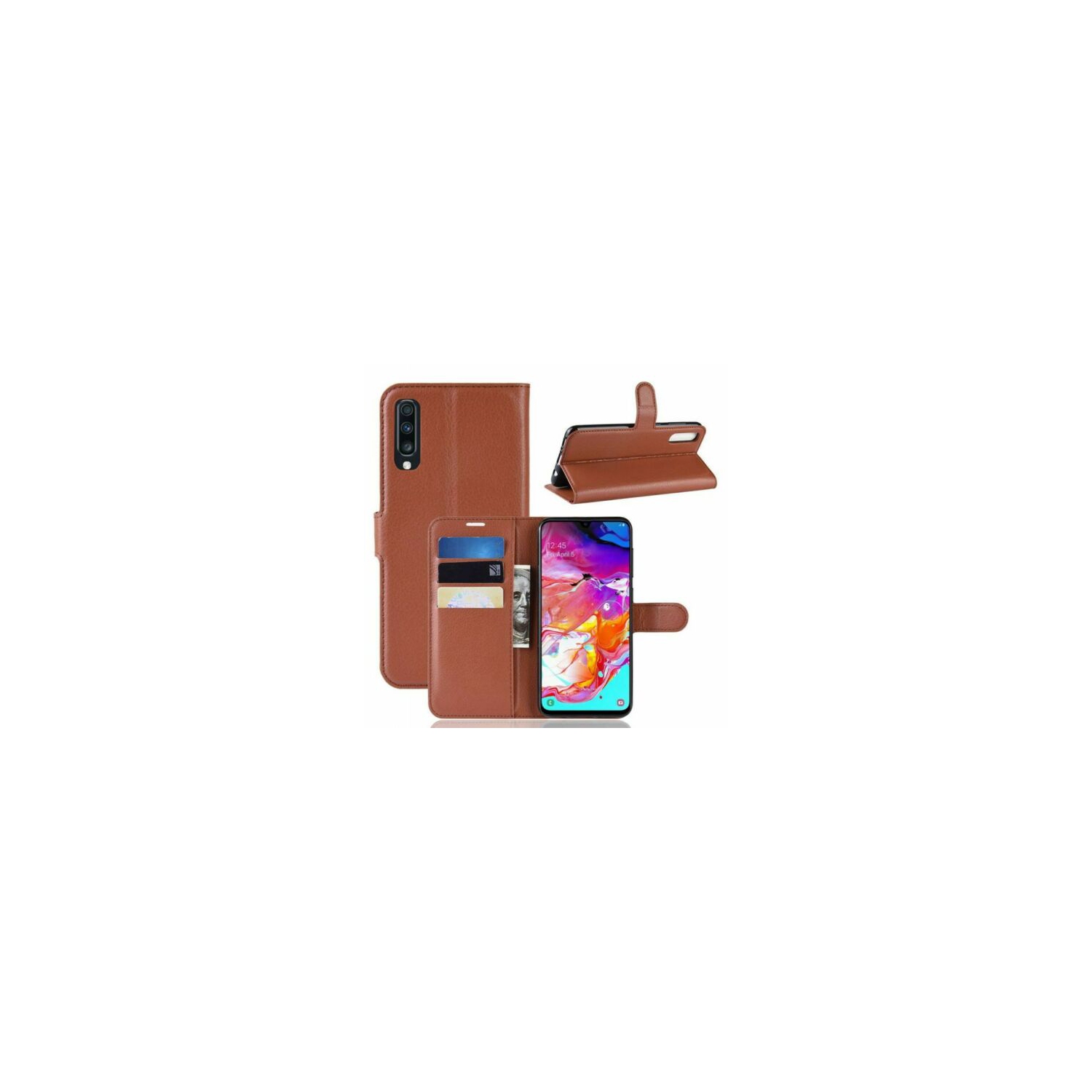 【CSmart】 Magnetic Card Slot Leather Folio Wallet Flip Case Cover for Samsung A50 / A50s / A30s, Brown