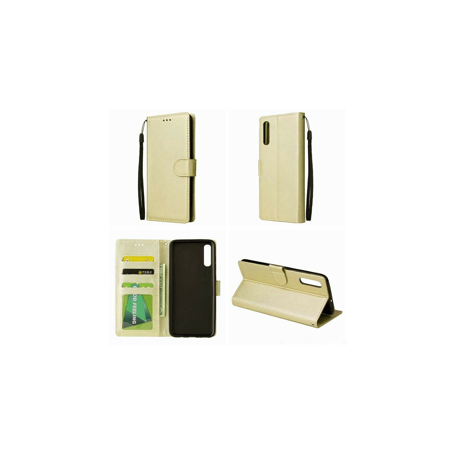 【CSmart】 Magnetic Card Slot Leather Folio Wallet Flip Case Cover for Samsung A50 / A50s / A30s, Gold