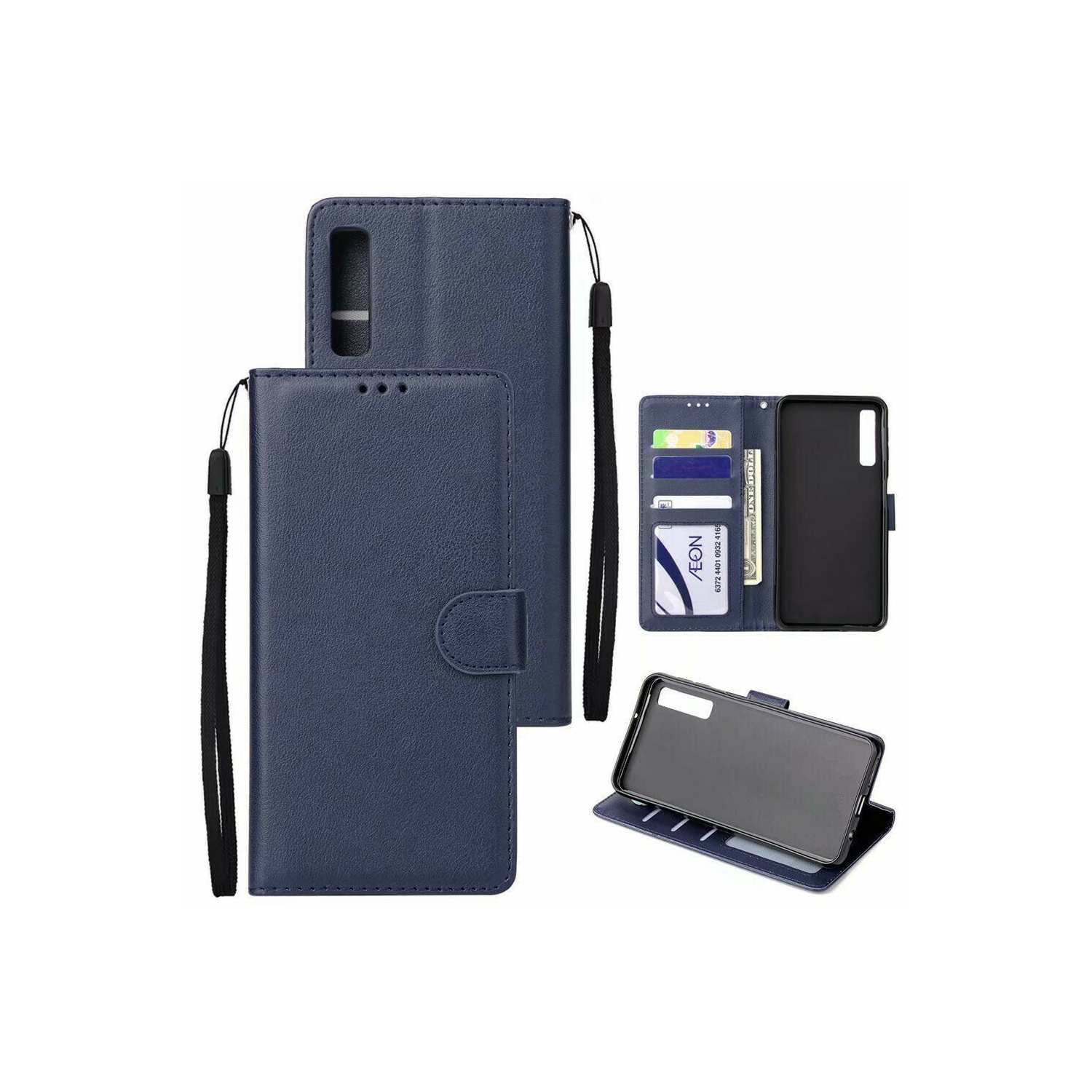 【CSmart】 Magnetic Card Slot Leather Folio Wallet Flip Case Cover for Samsung A50 / A50s / A30s, Navy