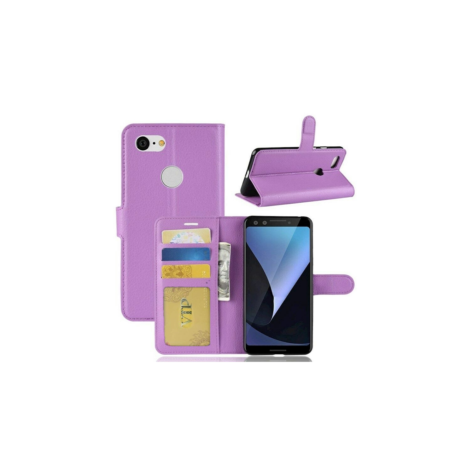 [CS] Étui pour Pixel 3a de Google, étui folio en cuir magnétique à rabat avec fente pour carte, violet