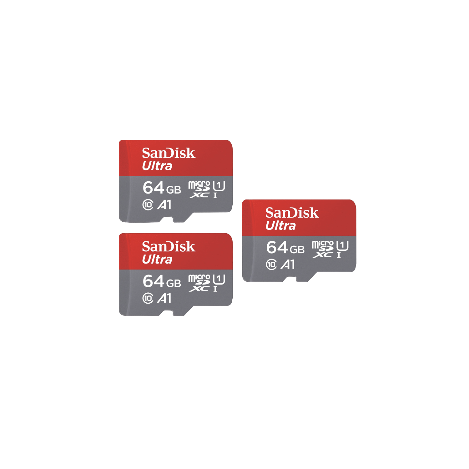 3-pack SanDisk 64GB Ultra Micro SDXC Memory Card - (SDSQUA4-064G-GN6MA) + 3 Adapters