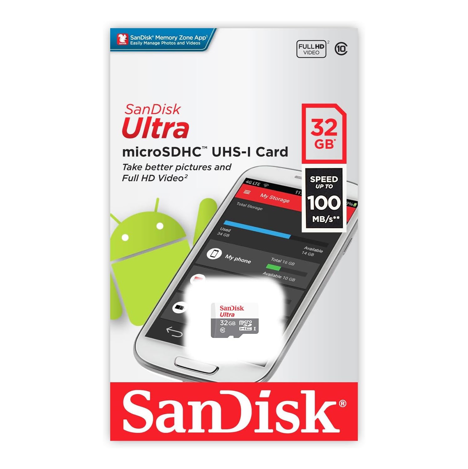 Carte microSD Ultra 32&nbsp;Go 100MB Mo/s SDSQUNS-032G de SanDisk
