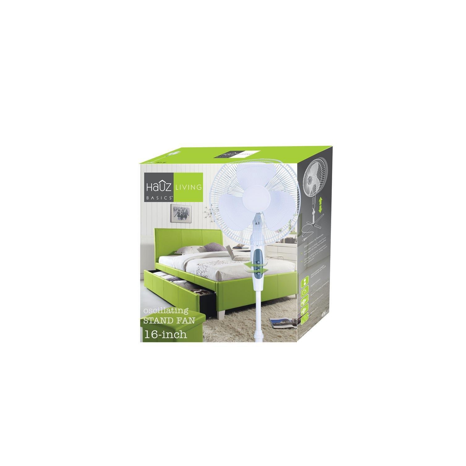 Hauz Oscillating Pedestal Fan 3 Speed Control 16 Inches White