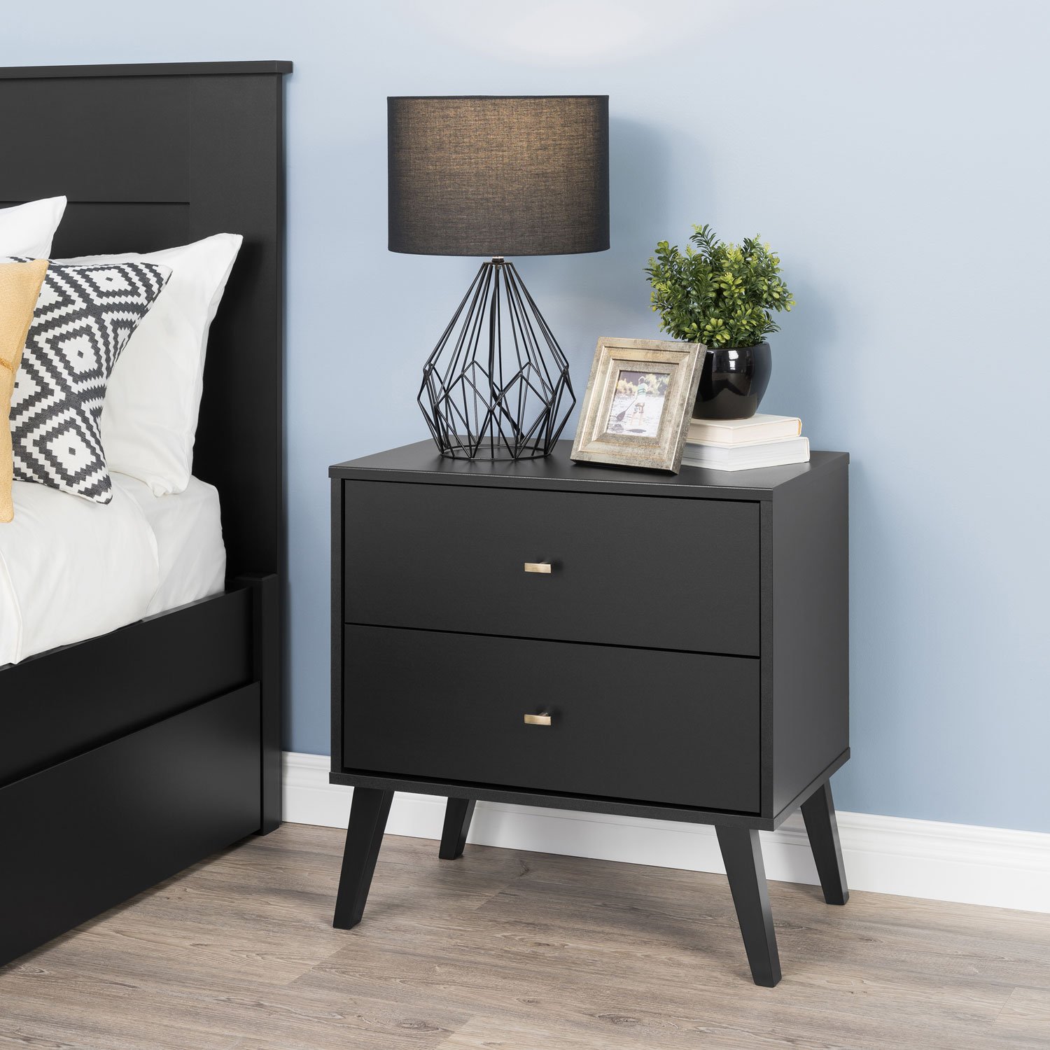 Milo Mid Century Modern 2 Drawer Nightstand Black Bdnr 1402 1 Best Buy Canada