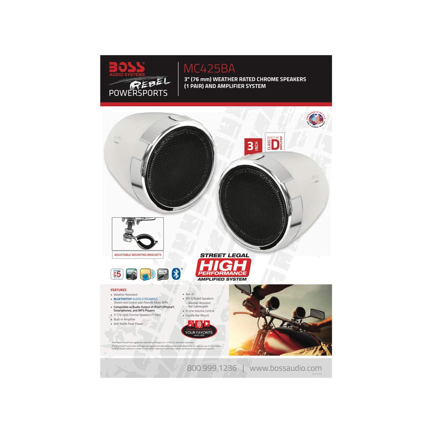 ATV Speakers/Amp, 3", Chrome