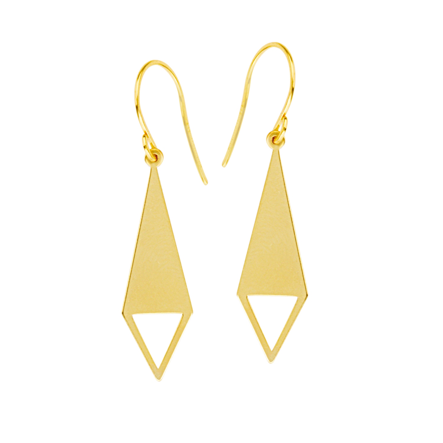 14K Yellow Gold Shiny Drop Triangle Earrings