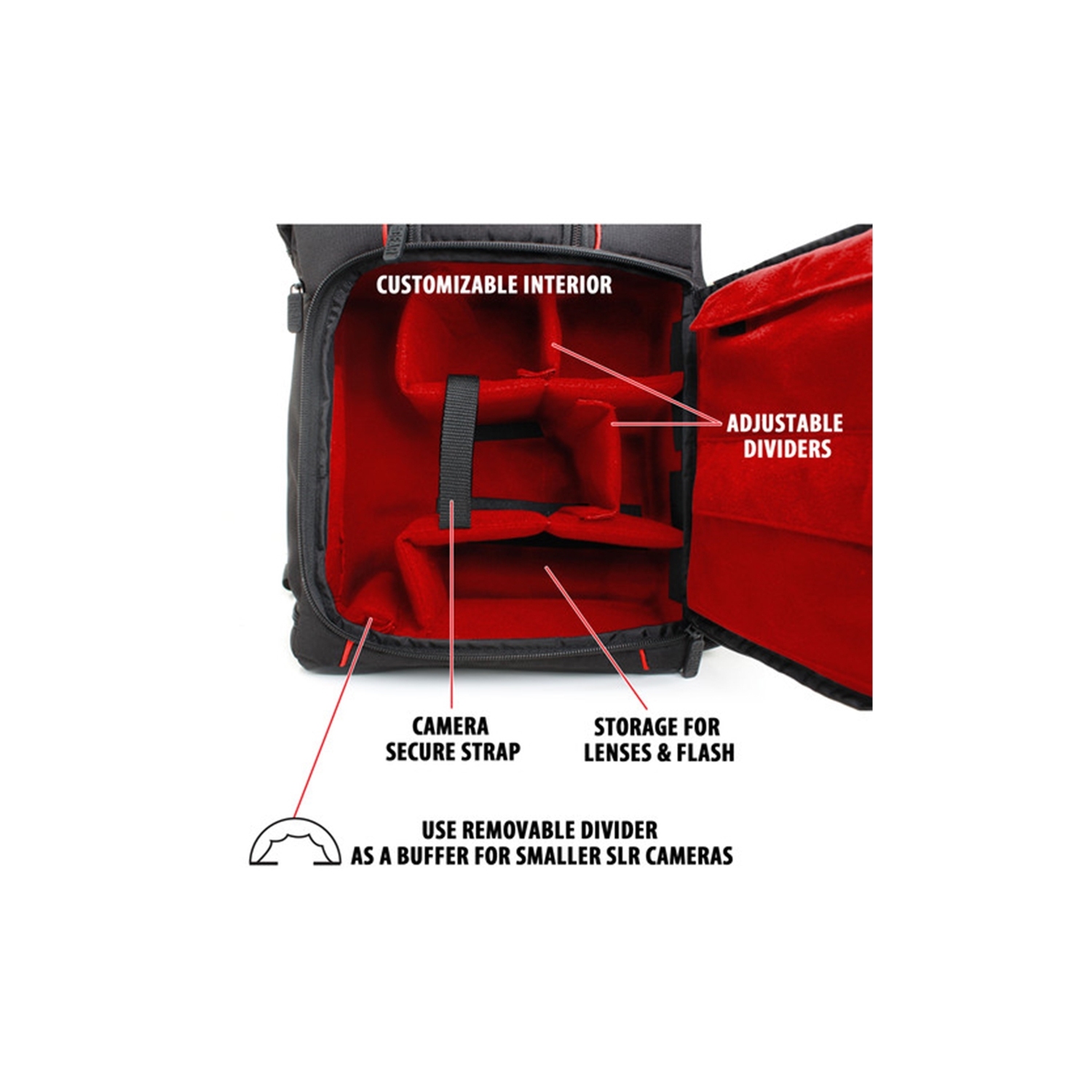 USA GEAR GRSLS17100RDEW DSLR Camera Backpack Red