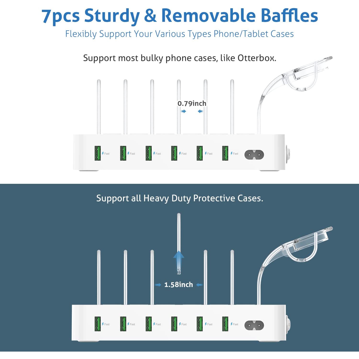 Station de recharge à 6 ports USB de qualité supérieure pour plusieurs appareils, 6 câbles de recharge courts et un support de chargeur de montre