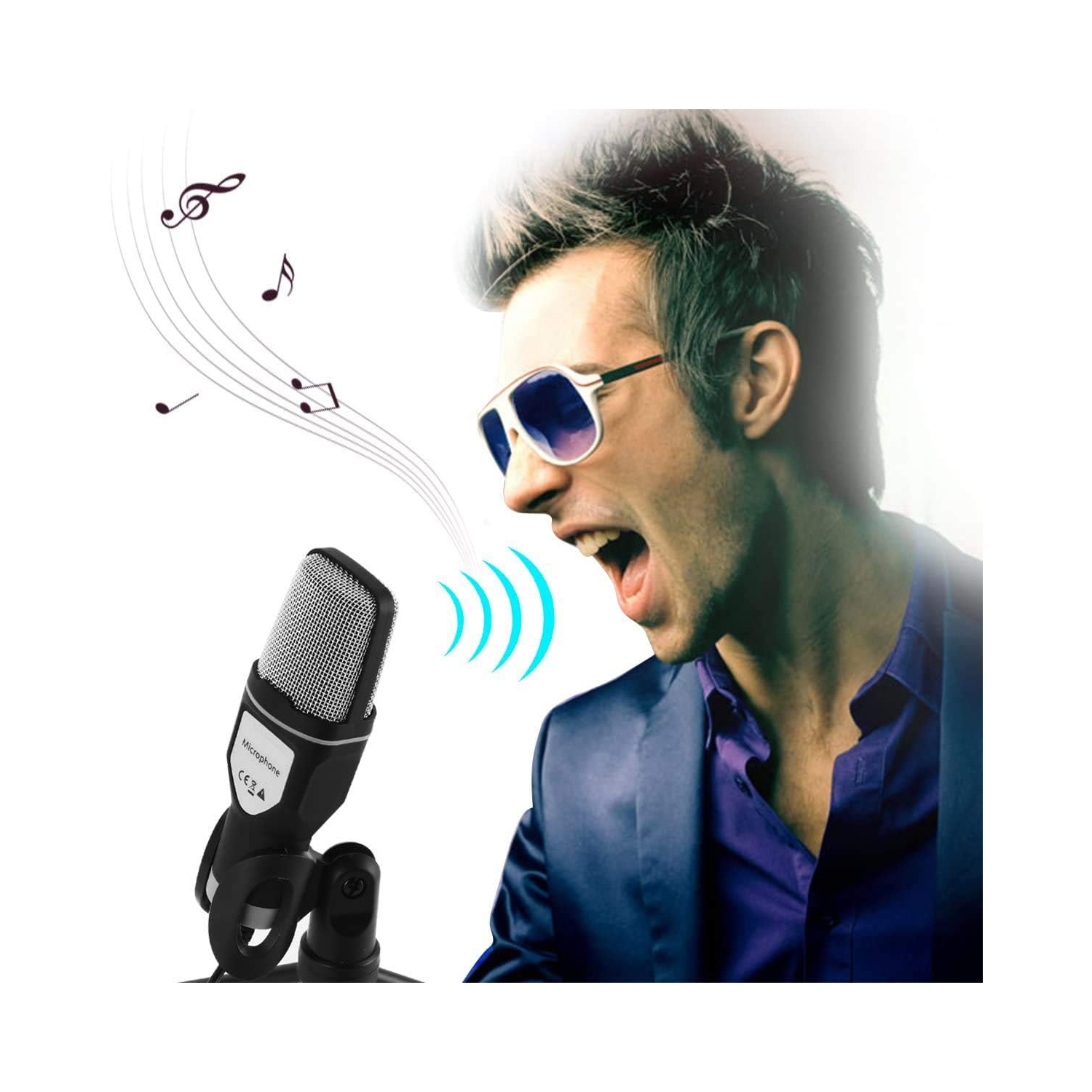 Computer Microphone, Podcast Condenser Microphone, Portable 3.5mm Plug and Play PC Microphone with Tripod Stand for YouTube Recording, Skype, Online