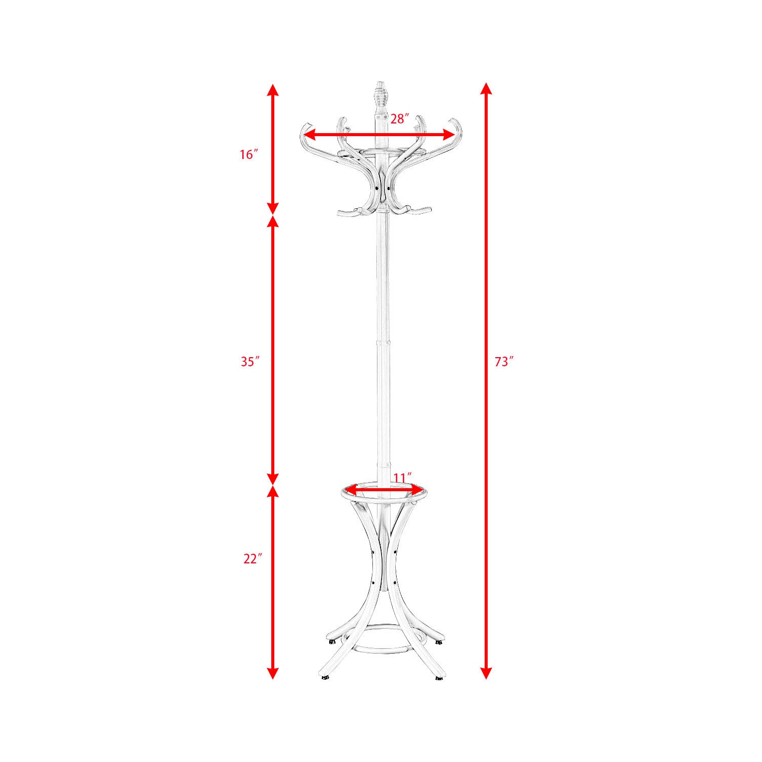 Gymax Wood Standing Hat Coat Rack Jacket Bag Hanger Tree 12 Hooks w/ Umbrella Stand