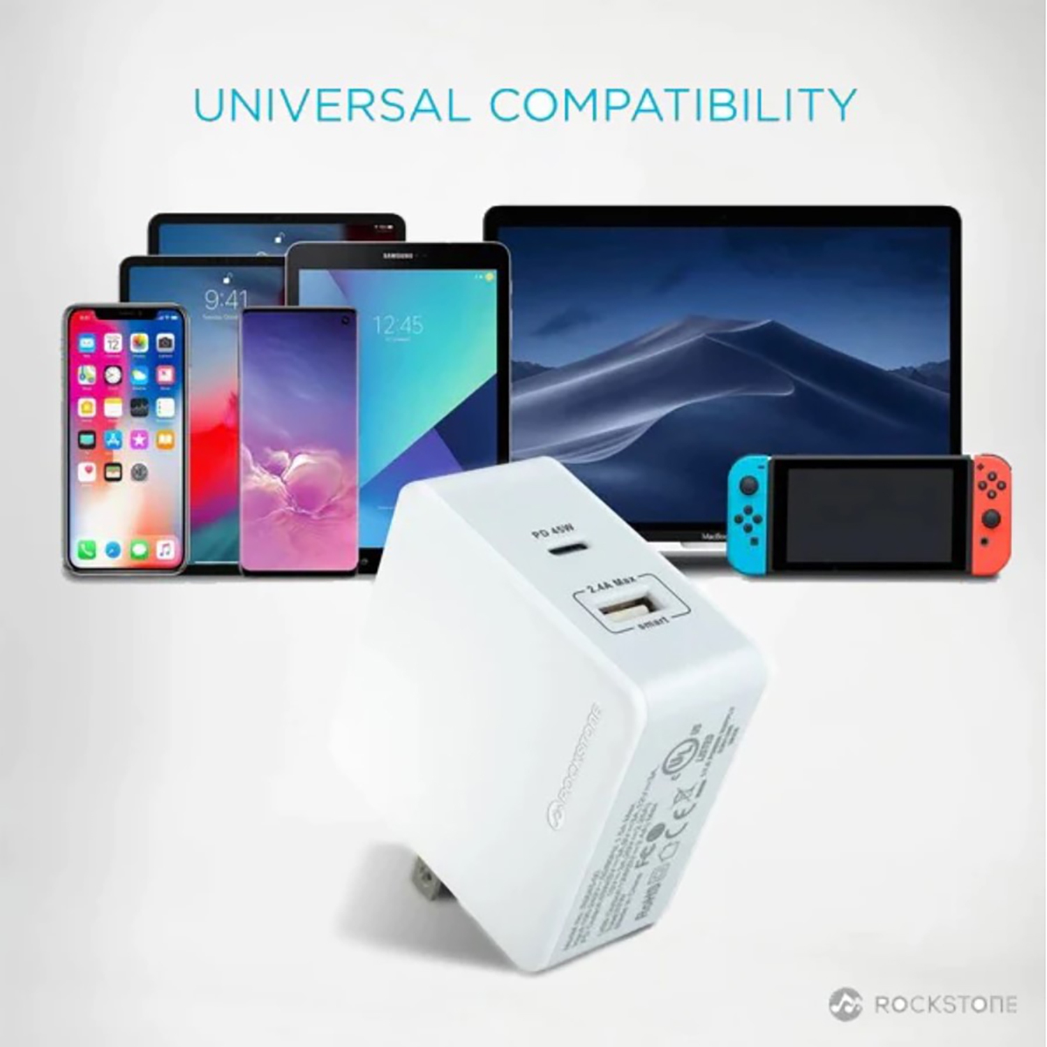 Rockstone PD45 Power Delivery Wall Charger with 2.4A USB port