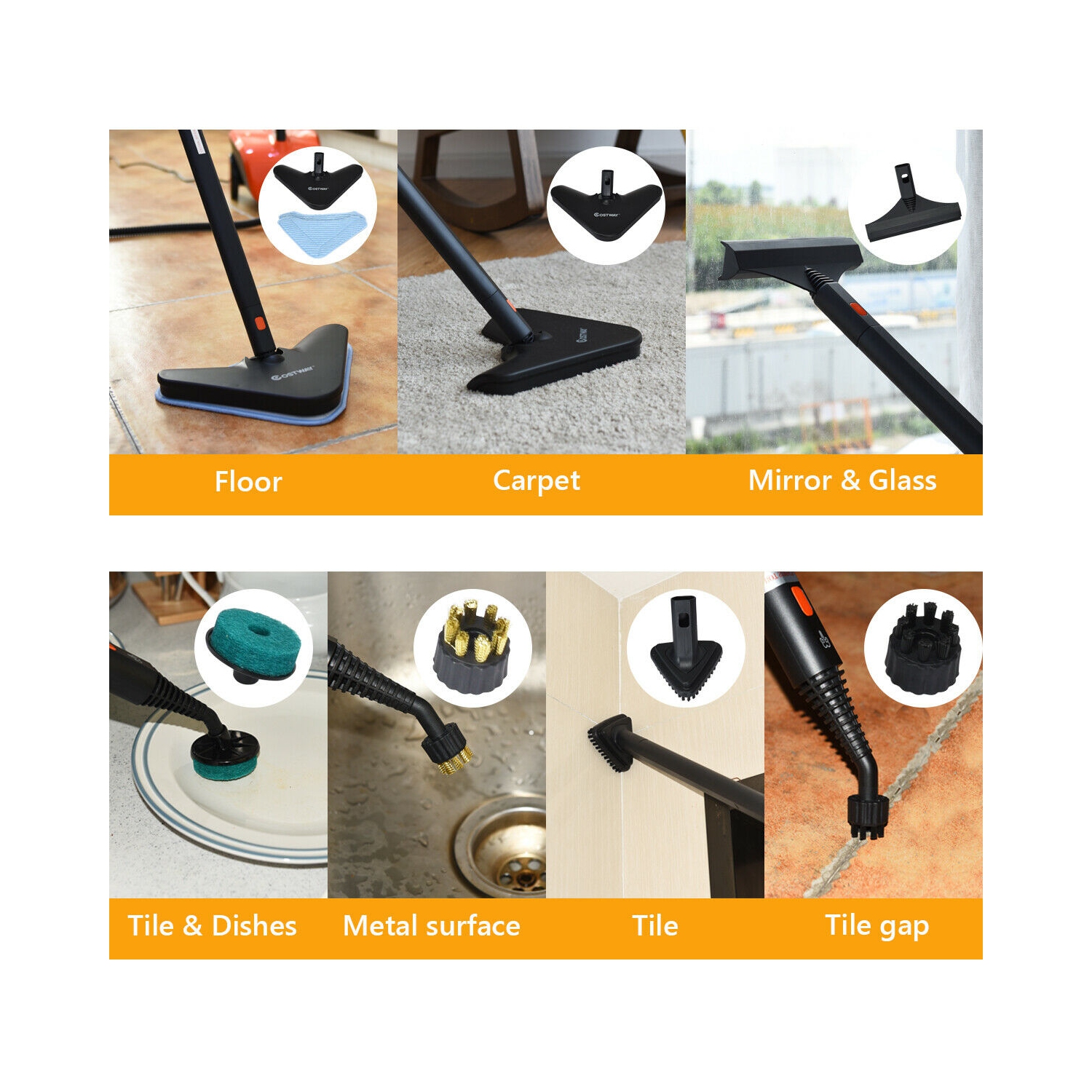 Costway 1500W Heavy Duty Steam Cleaner Mop Multi-Purpose Steam Cleaning 4.0 Bar 1.5L