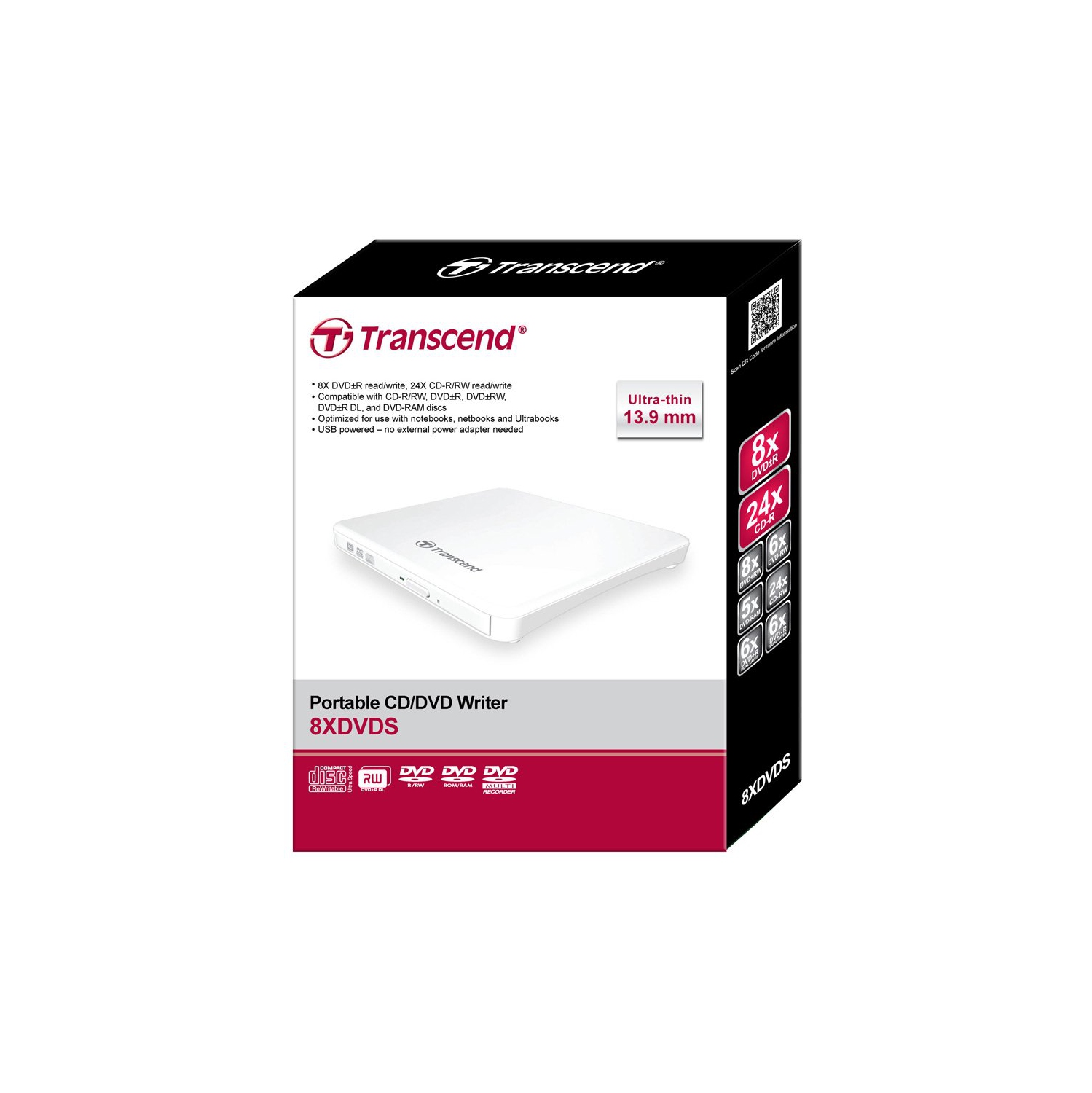 Transcend 8K Extra Slim Portable DVD Writer Optical Drive