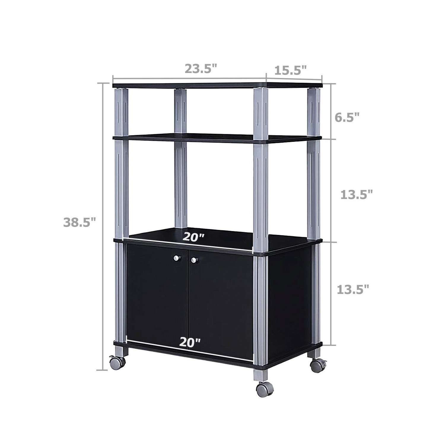 Gymax Bakers Rack Microwave Stand Rolling Storage Cart Multi-functional Display Black