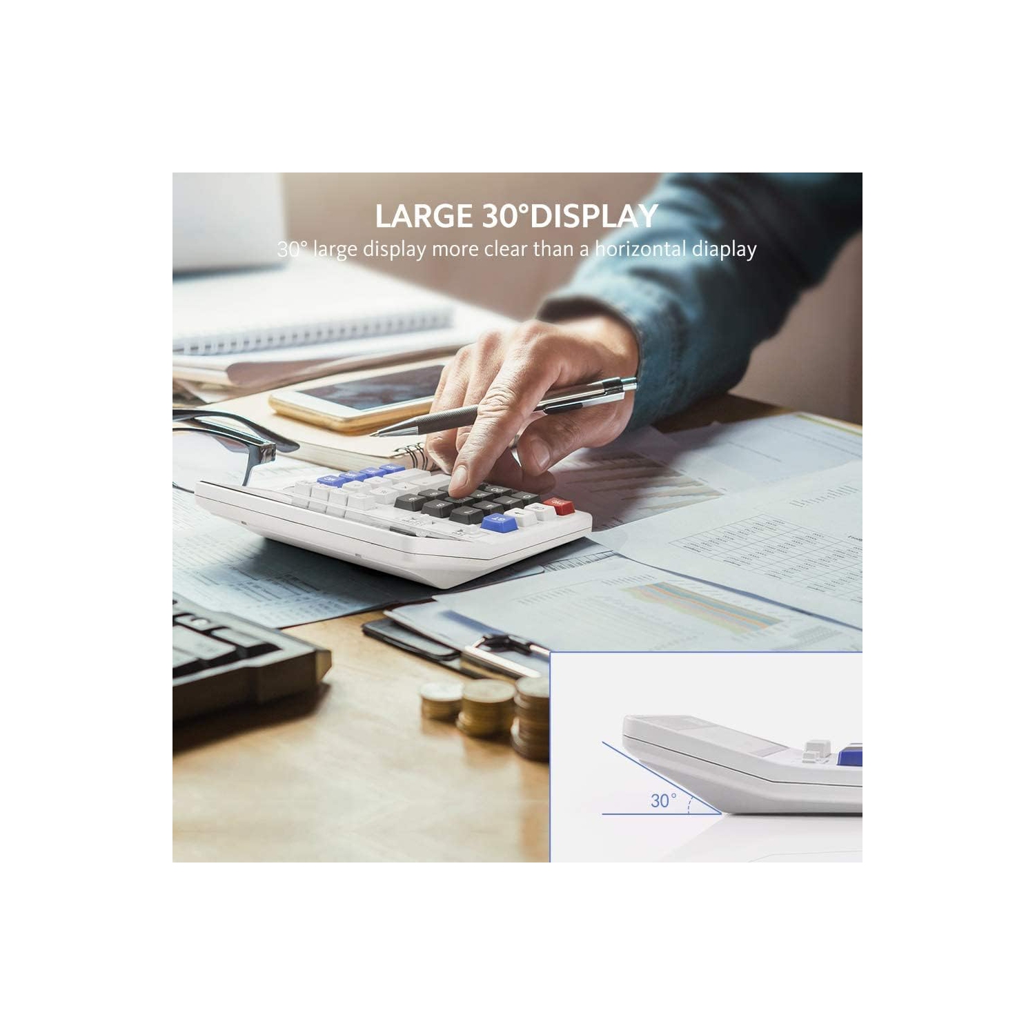 Function Scientific Electronics – calculatrices de bureau, solaire et batterie double alimentation, grand écran ACL à 12 chiffres et grand bouton