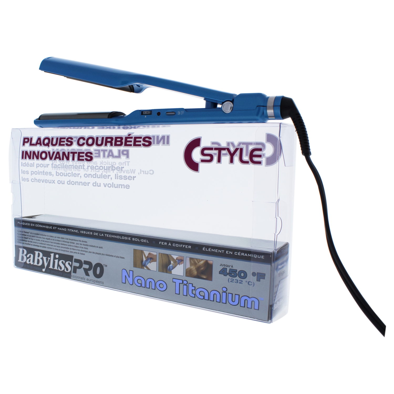 BaBylissPRO Nano-Titanium & Ceramic Curved Plates C-Style Flat Iron 1-1/2"