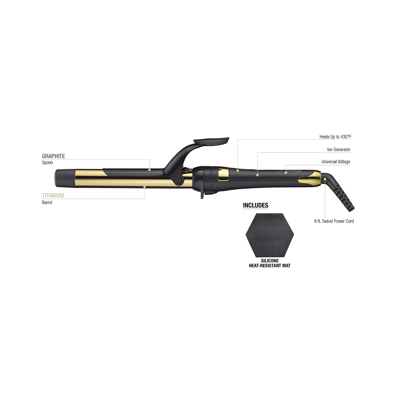 BaBylissPRO Ceramic Curling Iron, Spring Handle 1-1/4" #BABC125SC