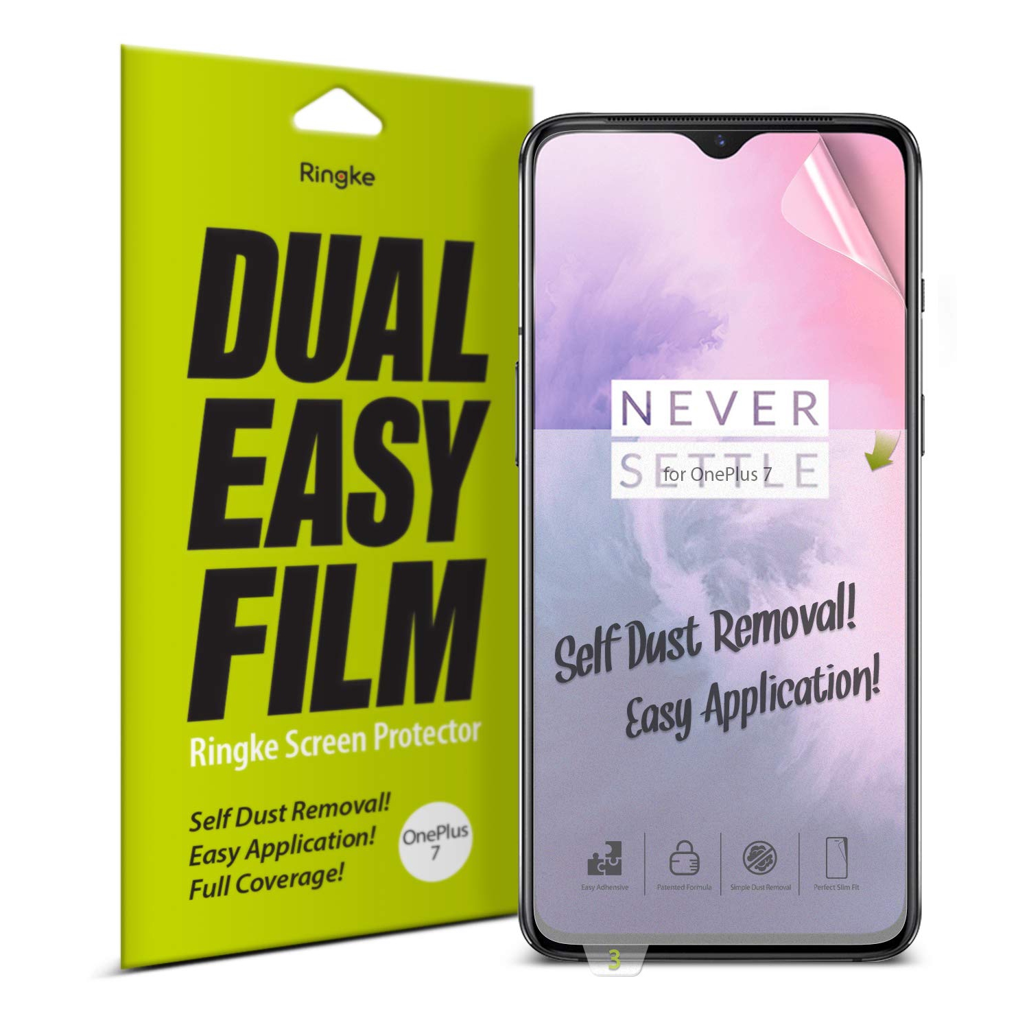 Ringke Dual Easy Film [2 Pack] for OnePlus 7, High Resolution Easy Application Case Friendly Screen Protector