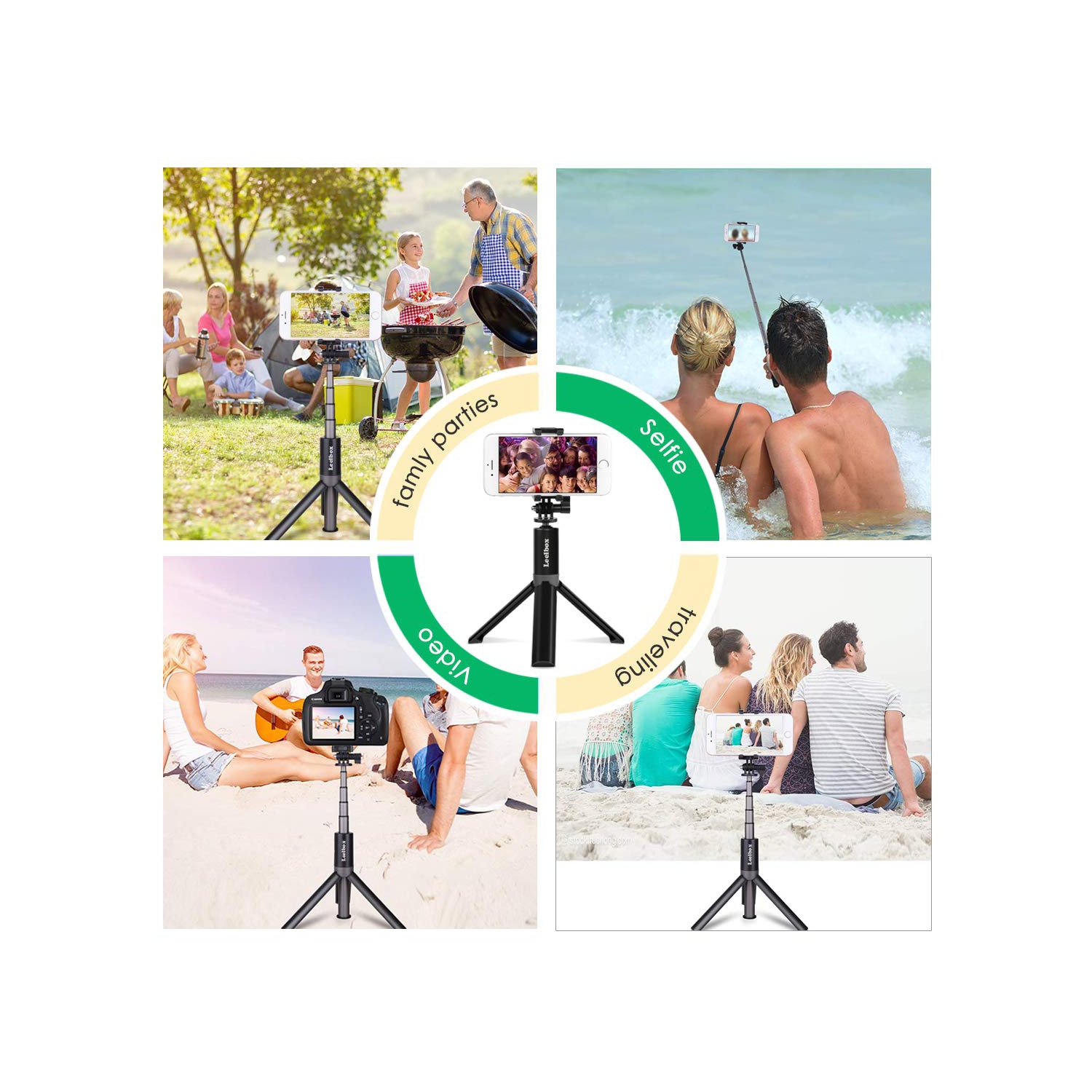 Selfie Stick Tripod, Bluetooth Selfie Stick with Tripod Stand and Detachable Wireless Remote, Extendable Monopod