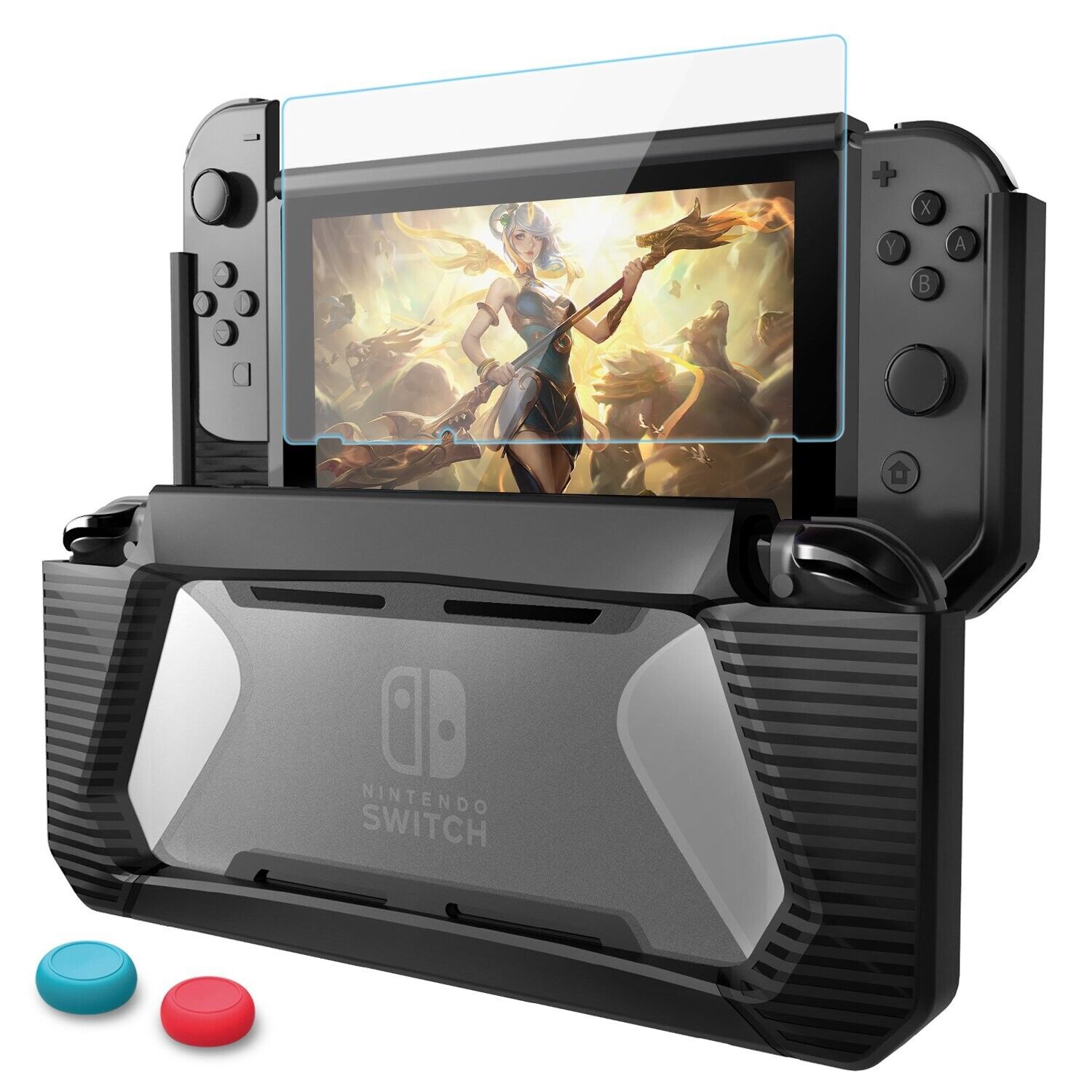 Nintendo Switch Tempered Screen Protector & Heavy-Duty Protective Cover Case