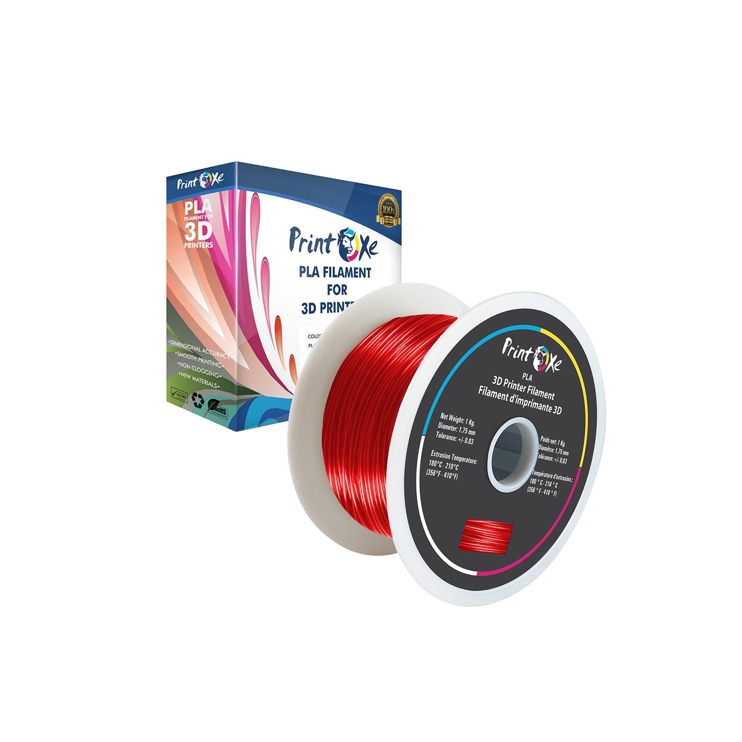 3D Transparent Red Colour PLA Filament for 3D Printers - 1.75 mm Diameter - 1 Kg Net on Spool Dimensional Accuracy +/- 0.03 mm PRINTOXE® Brand